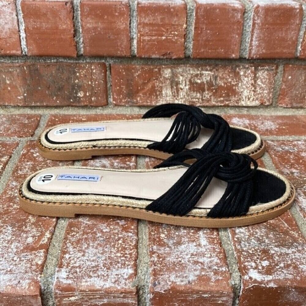 Tahari Cailyn Black Criss Cross Slide Sandals Size 10